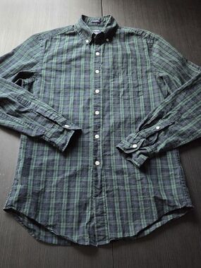 J.Crew Mens Flex Wash Classic Fit Plaid Navy Green Shirt Long Sleeve Size Small